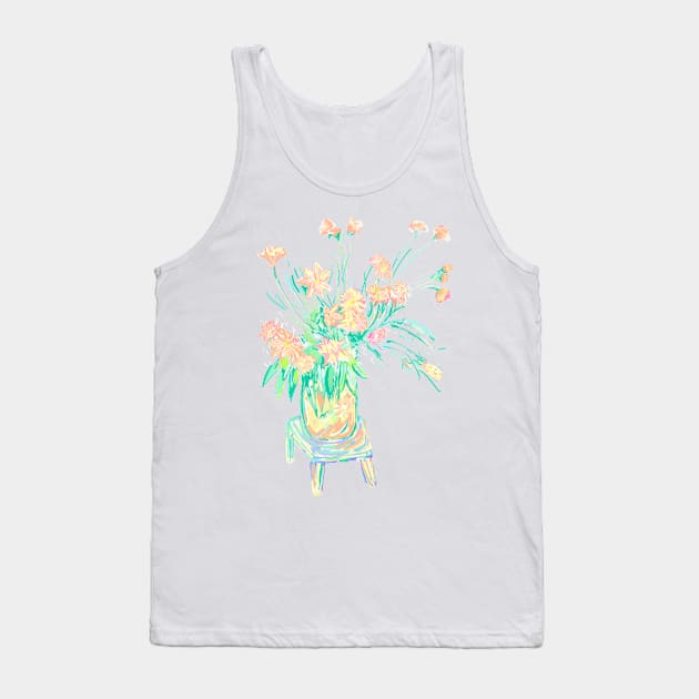 Pantone 2024 Peach Fuzz Floral Bouquet in Yellow Vase Tank Top by Peaceful Pigments